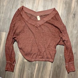 Off-the-shoulder Maroon V-neck Sweater We The Free